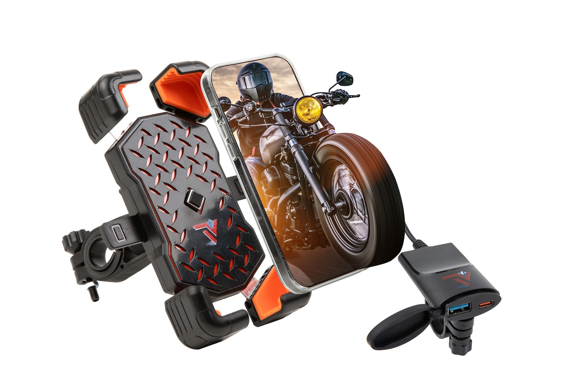 Cell Phone Speed Mount With Dual USB Orange