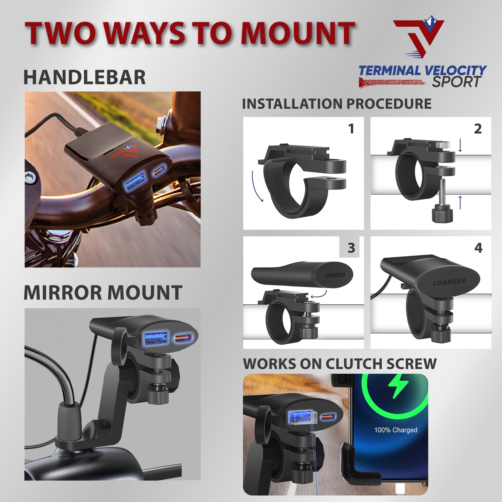 Dual Motorcycle Rapid Charging Port  Mounting